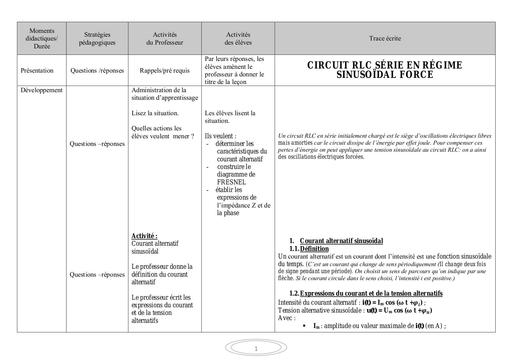 CIRCUIT RLC SERIE EN REGIME SINUSOÏDAL FORCE by Tehua