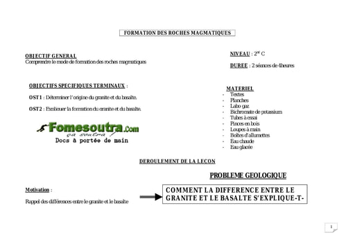 Formation des roches magmatiques - SVT 2ndC