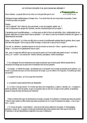 Le futur n'existe -t-il que dans la pensée - Sujet corrigé de philosophie Terminale A,C,D,E