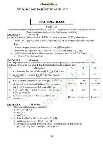 PREPA BAC 2025 MATHS SERIE A1 SUJET 23 BY TEHUA