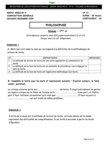 SUJET PHILO 1ière A PARTIEL 2025 PROVINCIAL