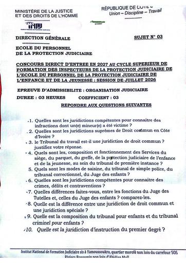 Concours Direct INFJ 2026 CS organisation judiciaire sujet 3 by TEHUA