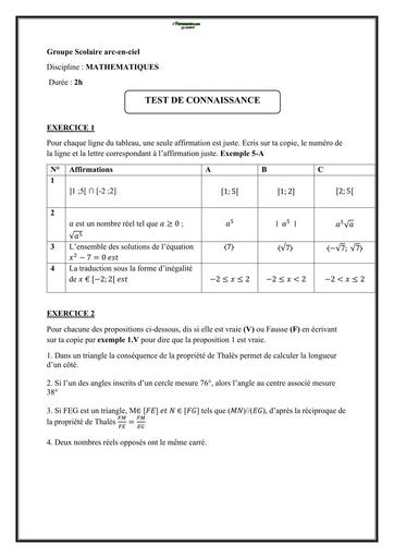 DEVOIR DE MATHS NIVEAU 3ième 2023 N°2 TRIMESTRE 2 ARC EN CIEL BY TEHUA