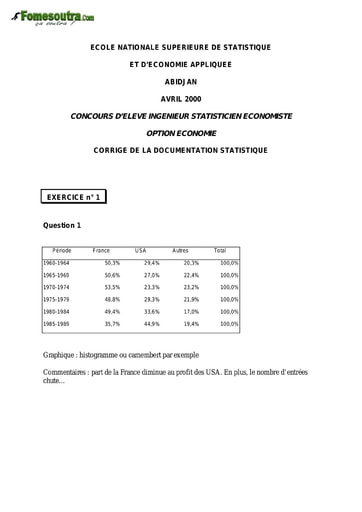 Corrigé Analyse d'une documentation statistique ISE option économie 2000 (ENSEA)