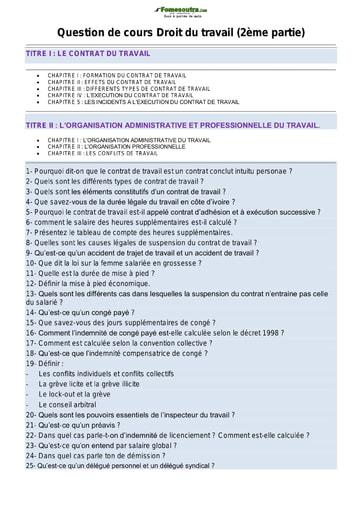 Questions cours Droit du travail