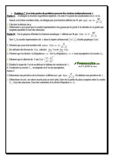 Problème (7) Etude d'une fonction exponentielle - Maths Terminale D