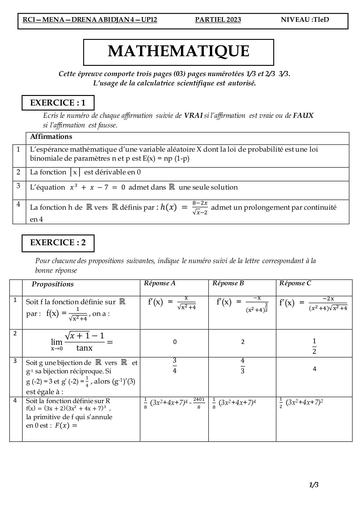 PARTIEL décembre 2023 Tle D Maths Sujet +BAREME UP12 by Tehua