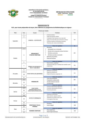 PROGRESSION MATHS  TB  2026 BY TEHUA
