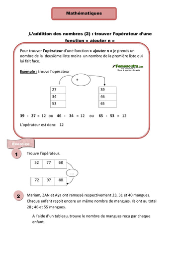 L’addition des nombres (2) : l’addition avec la fonction « ajouter n» - Cours CE1