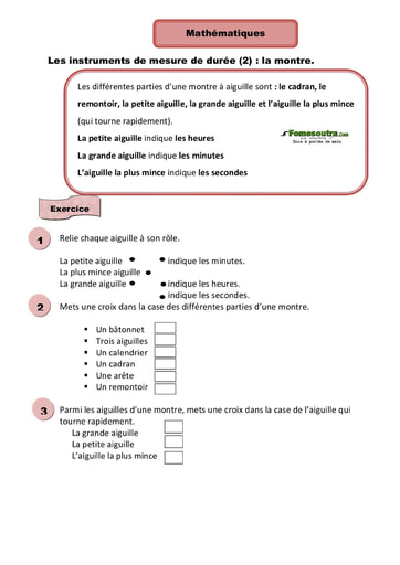 Les instruments de mesure de durée (2) : la montre - Cours CE1