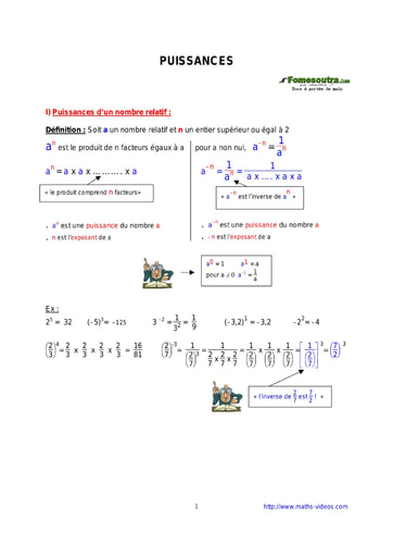 Puissances - Cours maths niveau 3eme