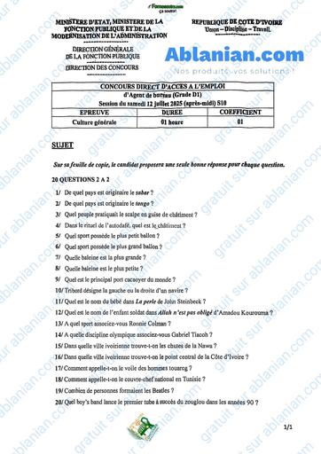 FP Culture generale Agent de bureau 2025 by TEHUA
