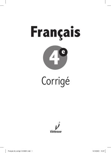 Fascicule corrigé de Français niveau 4eme