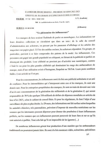 Épreuve de Technique d'Expression Écrite et Orale - FCGE/IDA/RHCOM - 2022-23 by Tehua