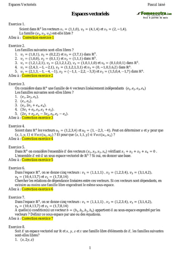 Sujets corrigés Espaces vectoriels - Maths sup