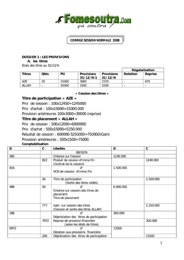 Corrigé d'étude de cas BAC G2 2008