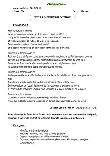Devoir commentaire composé Tle année 2016 by Tehua