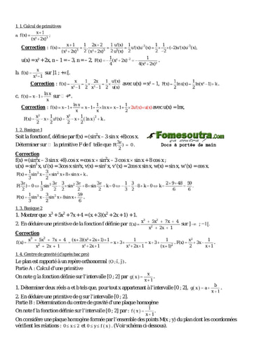 Exercices corrigés (1) d'Equation différentielles et primitives - Maths Terminale D