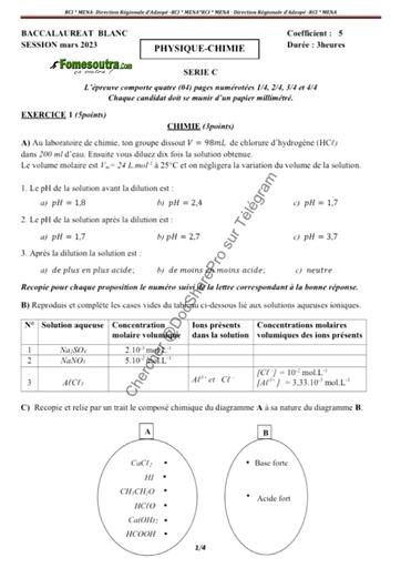 Bac blanc 2023 PC série C sujet+ barème dren Adzopé by Tehua