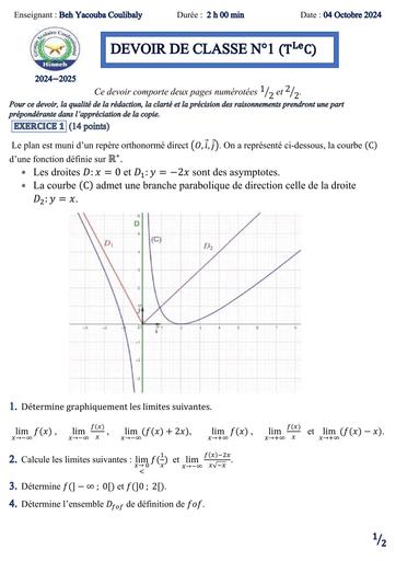 DEVOIR DE CLASSE N°1 TLE C by Tehua