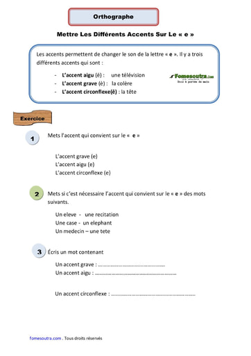 Mettre Les Différents Accents Sur Le « e » - Cours CE1