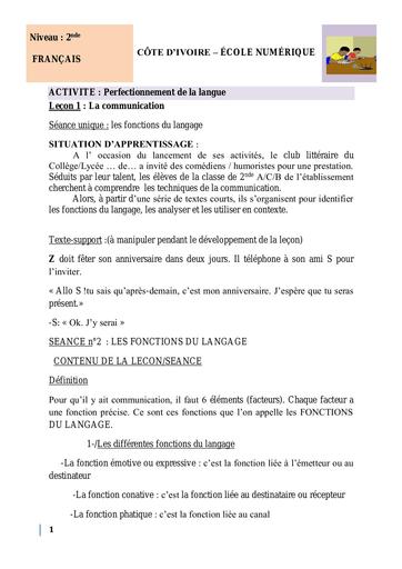 1 PL PL 2nde les fonctions du langage