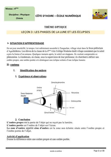 PC 4ème L3 Phases de la Lune et les Eclipses