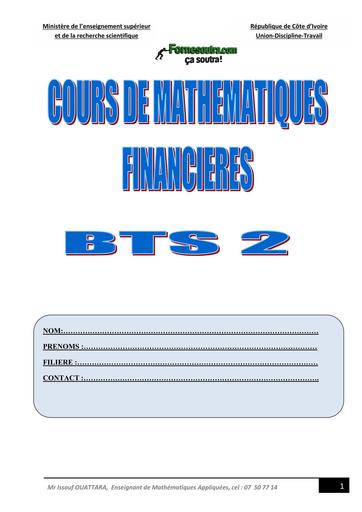 COURS FASCICULE MATHS FINANCIERES BTS 2 by TEHUA