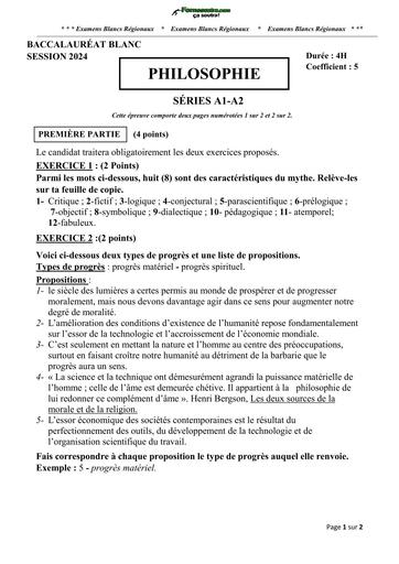 BAC BLANC 2024 PHILO SERIE CD SUJET 222 B TEHUA
