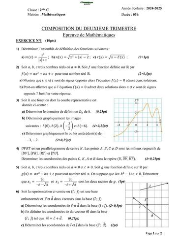 DEVOIR DE MATHS 2nde C C1T2 2024 2025 by TEHUA
