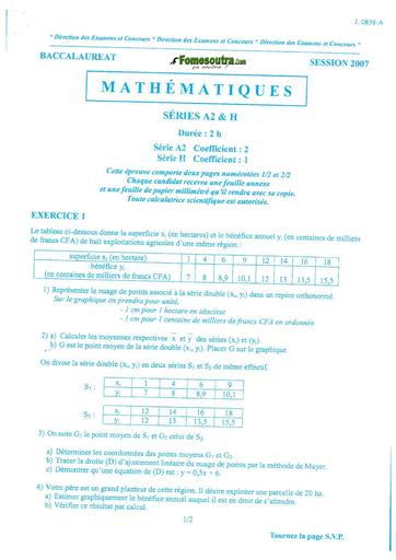 Bac a1 math 2007  by TEHUA