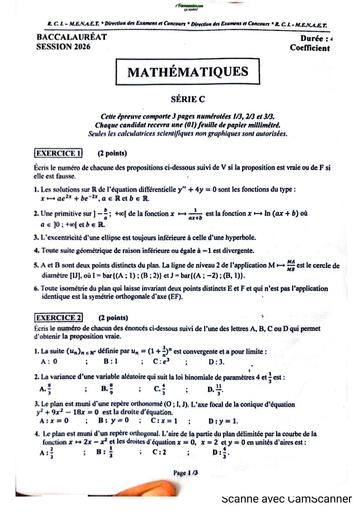 BAC 2026 Maths série C sujet Ci By TEHUA