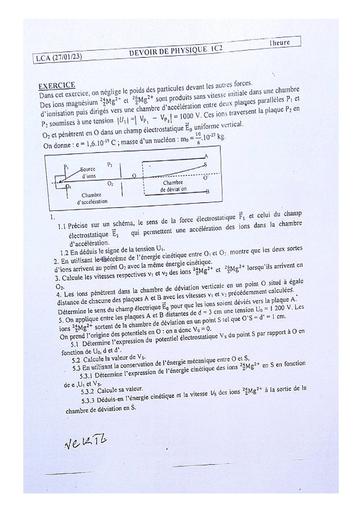Sujet de Physique-Chimie Première C Lycée Classique Abidjan 2023