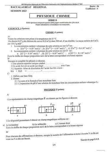 Bac 2023 PC régional Abidjan 1serie D by Tehua