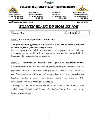 BAC BLANC 2026 SVT Tle AB TRINITY DU BENIN BY TEHUA pdf