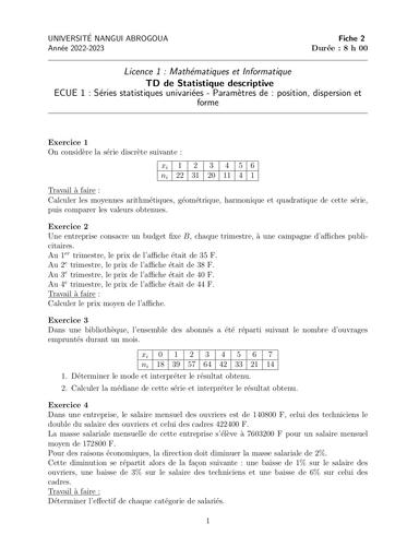 TD Stat 23 Fiche 2 By inyass