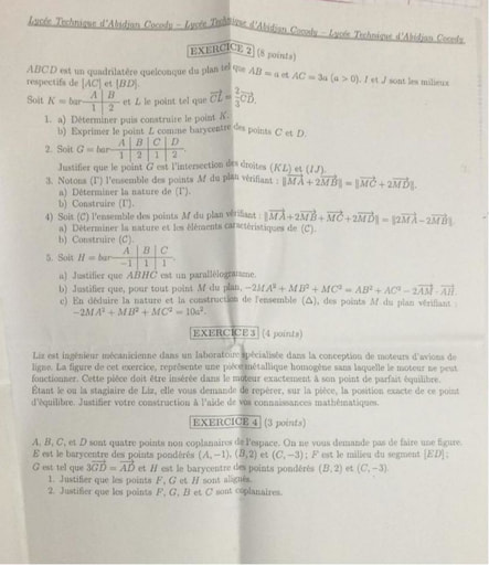 Devoir de Mathématiques niveau Terminale E - Lycée Technique d'Abidjan - Année scolaire 2021-2022