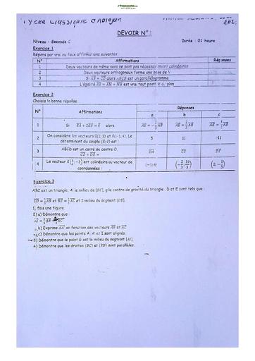 Sujet de Mathématiques Seconde C Lycée Classique Abidjan  23