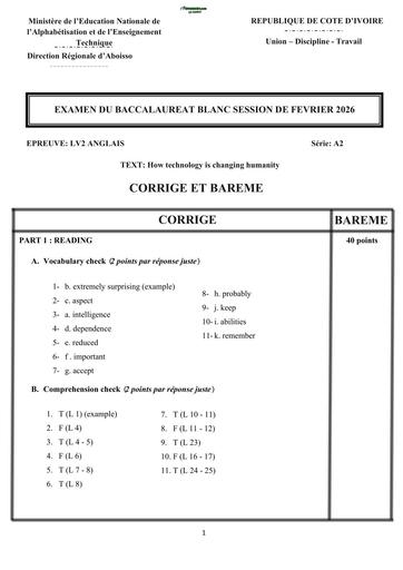 BAC BLANC 2026 DRENA ABOISSO SUJET LV2 ANGLAIS SERIE A (BAREME) by TEHUA