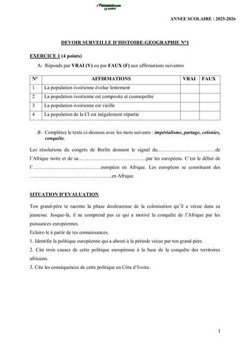 SUJET 3ième DEVOIR SURVEILLE KAMI HG 3ième BY TEHUA