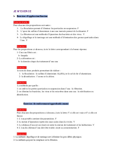 Leçon 12   Taitement de l'eau (corrigé)