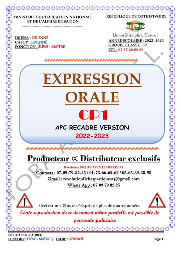 FICHE DE COURS EXPRESSION ORALE CP1 BY TEHUA