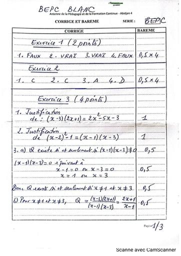 BEPC blanc FEVRIER 2026 MATHS BAREME Drena ABIDJAN 4 By TEHUA