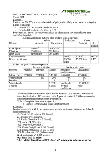 Devoir (4) - Comptabilité Analytique