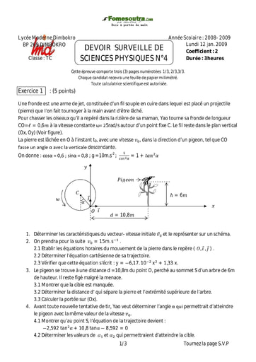 Devoir (5) de Physique niveau Terminale C