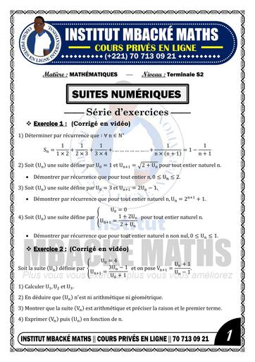 FICHE DE TD MATHS SUITES NUMERIQUE 2024 by TEHUA