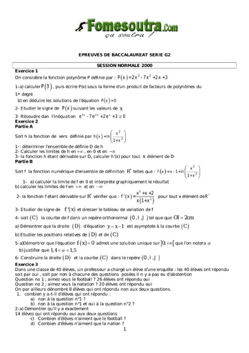 Sujet de Maths BAC G2 2000