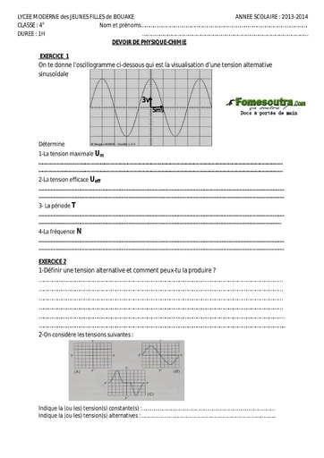 Devoir (3) de Physique-Chimie - 4ème