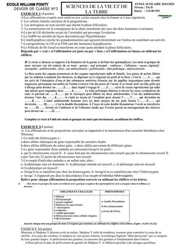 SUJET Tle D devoir SVT Tle D  ECOLE WILLIAM ponty 2025 by TEHUA