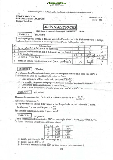 DEVOIR UP Bouaké 3ème